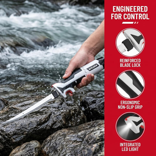Cordless Electric Fillet Knife - 12V Cordless Fishing Knife with 6'', 8'' and 10'' Stiff Blades, 2 Rechargeable Battery Packs, 1 Charger, Electric Fish Fillet for Fishing, Filleting