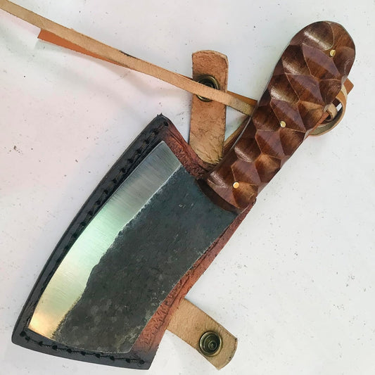 Handmade Mini Cleaver Fixed Blade Heavy Duty Sharp Kitchen Kinife with Sheath Butcher Knife for Chopping Hand Forged HC Steel for Home Outdoor Camping Cleaver Chef knife OC-CK-9988