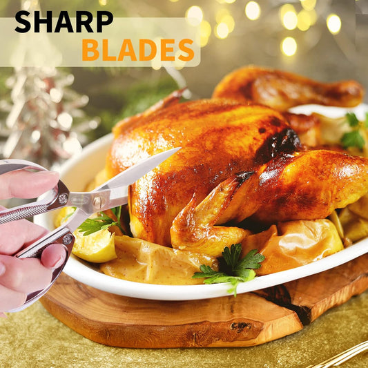 Newness Kitchen Shears, Stainless Steel Duty Kitchen Shears for Chicken, Beefs, Poultry, Fish, Meat, Vegetables, Stainless Steel Scissors with Non-Slip Easy Grip Handles for House Daily Use