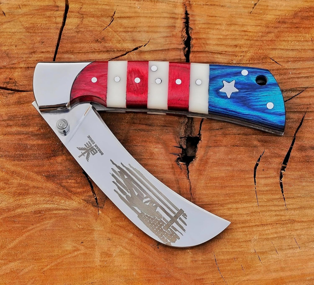 Handcrafted Damascus Steel Rus Lock Pocket Knife with, Traditional Folding Blade, Everyday carry, with leather sheath (Ram)