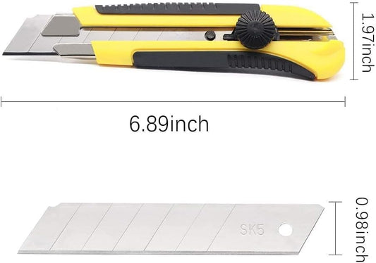Box Cutter Retractable 25MM Long Utility Knife With 10pcs Blades Refills | Heavy Duty Exacto Knife Razor Knife Utility, Snap Off Blades Box Cutter with Rubber Grip for Cardboard, Boxes, DIY Crafts