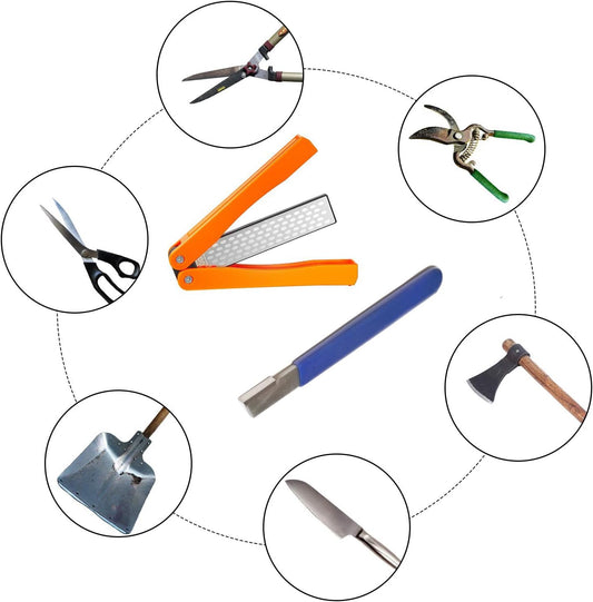 Garden Tool Sharpener,Tungsten Carbide Sharpener & Folding Pocket Diamond Knife Sharpener 400/600 Grit Double-Sided Scissor,for Pruners,Weeders,Loopers,Shears