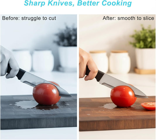 Elite Kitchen Knife Sharpener with 3 Stages, Professional Manual Blade Sharpening System, Ceramic Stone, Tungsten Carbide Plates, Diamond rods, Ergonomic Handle, Non-Slip Base,Stylish Black