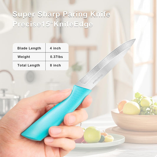 Paring Knife Set of 4, Paring Knives With Cover, 4 inch Small Fruit Knife, Ultra Sharp Kitchen Knives,High Carbon Stainless Steel PP Plastic Handle