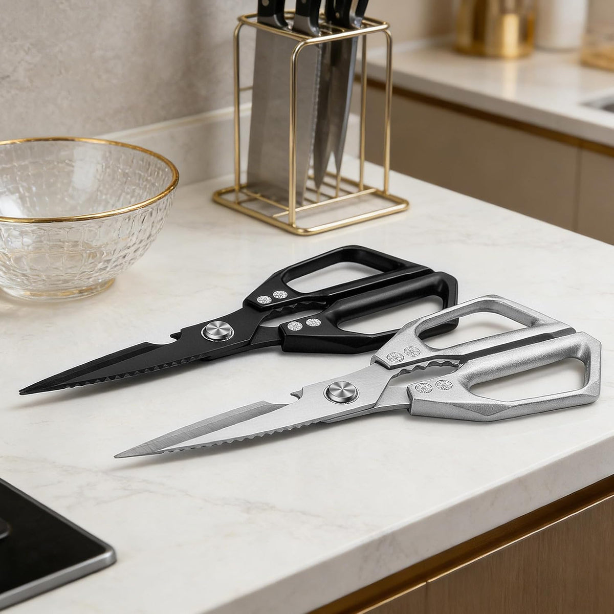 Kitchen Poultry Shears, Heavy Duty Food Scissors Stainless Steel, 2 Pack | Stainless Steel Food Scissors for Cutting Chicken Meat Herbs Seafood, Multipurpose for Poultry Shears with Ergonomic Handle