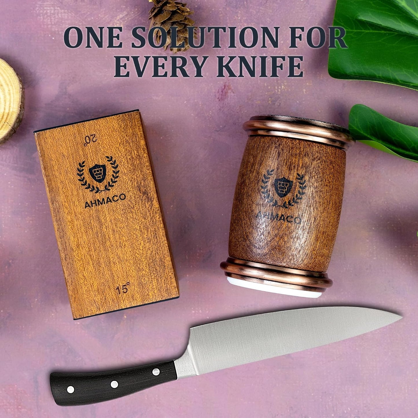 Rolling Knife Sharpener Kit with Magnetic Wooden Base — Diamond & Ceramic Discs, 15° & 20° Angle Sharpening System for Kitchen & Chef Knives — Home, Professional & Outdoor Use”