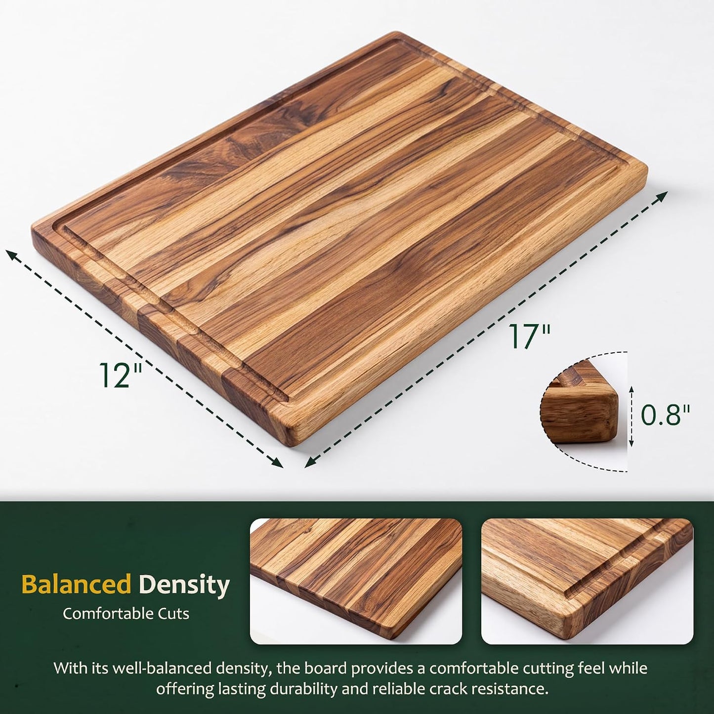 Walnut Wooden Cutting Boards for Kitchen, Solid Wood Cutting Board Set - Charcuterie & Chopping Butcher Block for Meat - Kitchen Gadgets Gift (Walnut 17in*12in)