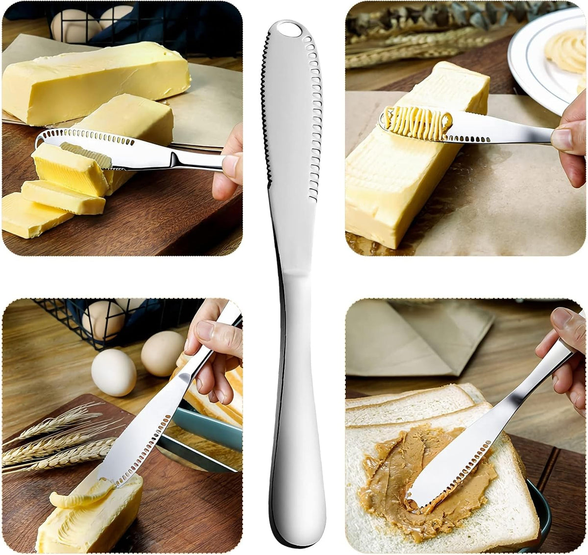 2-Pack Stainless Steel Butter Knives with Holes – 3-in-1 Spreader | For Cold Butter, Cheese & Jam – Dishwasher Safe, Rust-Resistant, Soft Ergonomic Handle – Perfect for Kitchen & Table