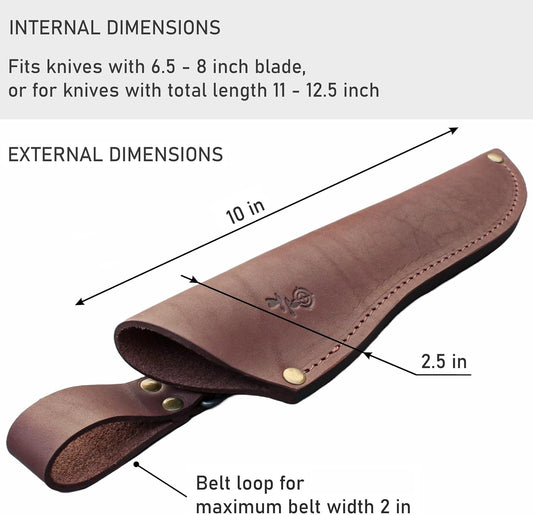 Genuine Leather Belt Knife Sheath for Fixed Blade Knives with 6.5" 7" 8" Inch Blade, Brown Leather Knife Holster Sleeve for Belt, Hunting Camping Bushcraft Knives Sheath V792