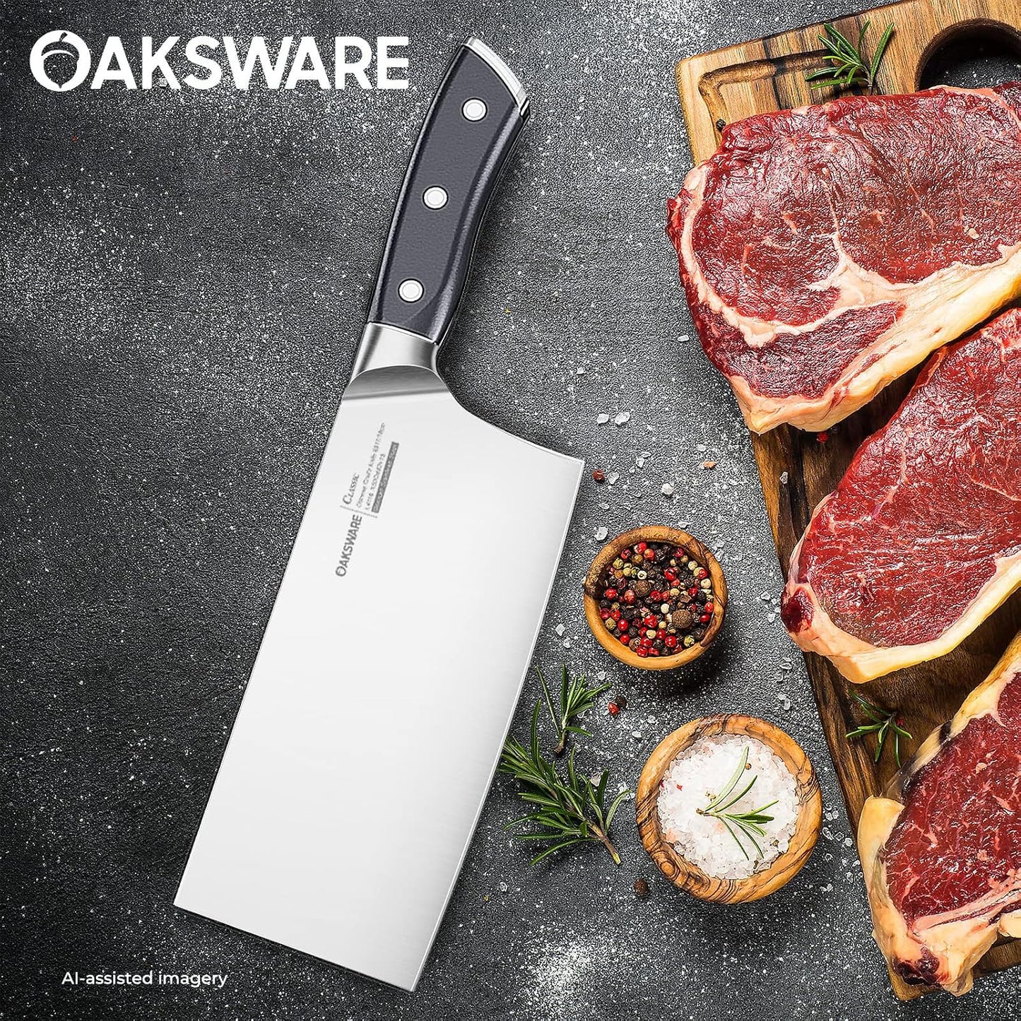 Chinese Chef's Knife 7", Vegetable Cleaver & Meat Slicing Knife | Razor Sharp German High Carbon Steel Kitchen Knife for Cooking Prep, Ergonomic Triple Rivet Full Tang Handle for Pro Chefs