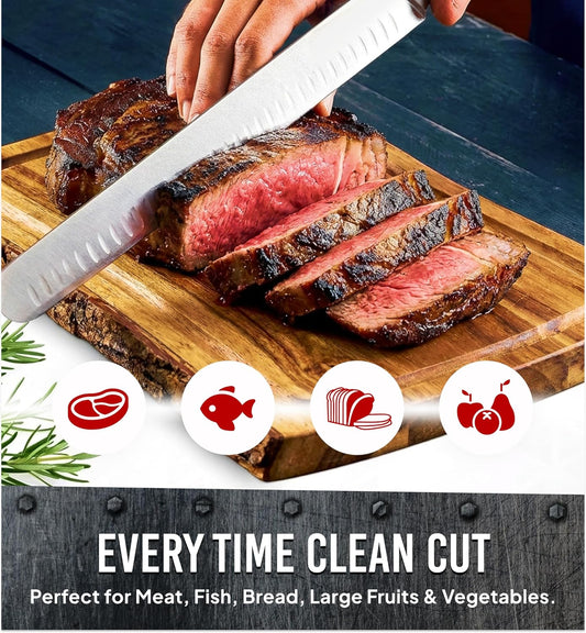 Brisket Slicing Knife – 12" Brisket Knife, BBQ, Grilling Gifts For Men – Razor Sharp German Steel, Full Tang, Ergonomic Handle