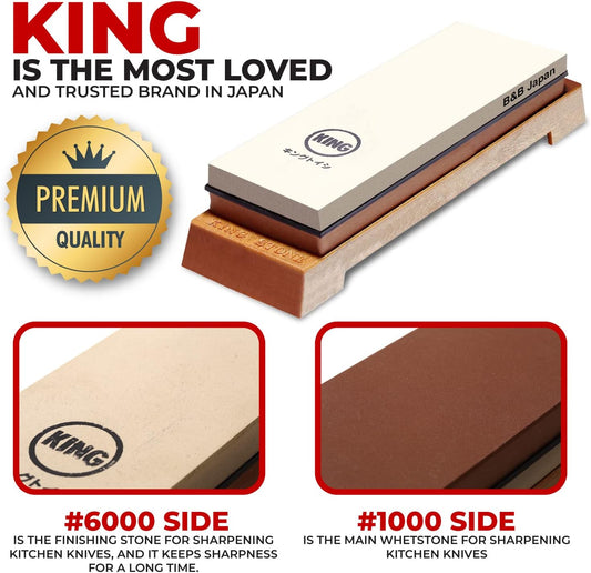 Whetstone Starter Set Include 1000/6000 Grit Combination Whetstone made in Japan, Knife Angle Holder, B&B Japan Original Wiping Cloth and Stable Plastic Base