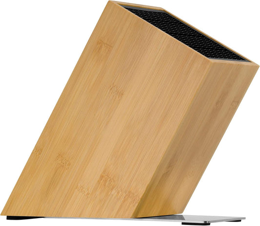 Knife Block Empty without Knife Flextec Insert, Bamboo Light, Bamboo Wood, High Performance Plastic, Suitable for up to 15 Kitchen Knives, Cromargan Stainless Steel