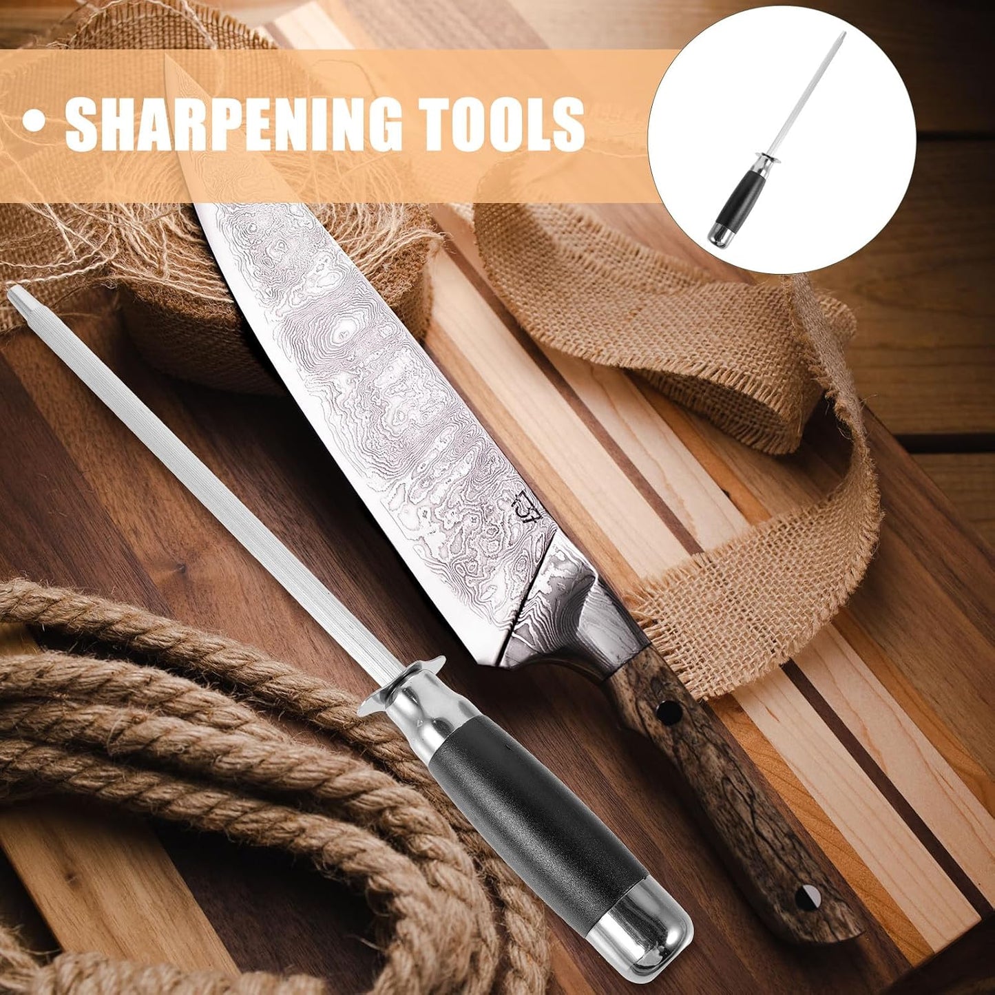 Kitchen Cutter Sharpening Rod Stainless Steel Protective Cap Sharpening Stick Sharpener for Home Chef Kitchen Knives Maintenance