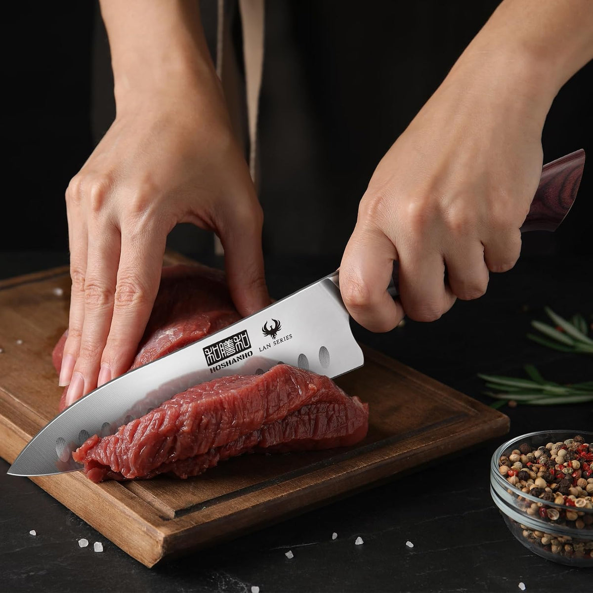 7" Chef Knife,Razor-Sharp Santoku Knife with Ergonomic Wood Handle