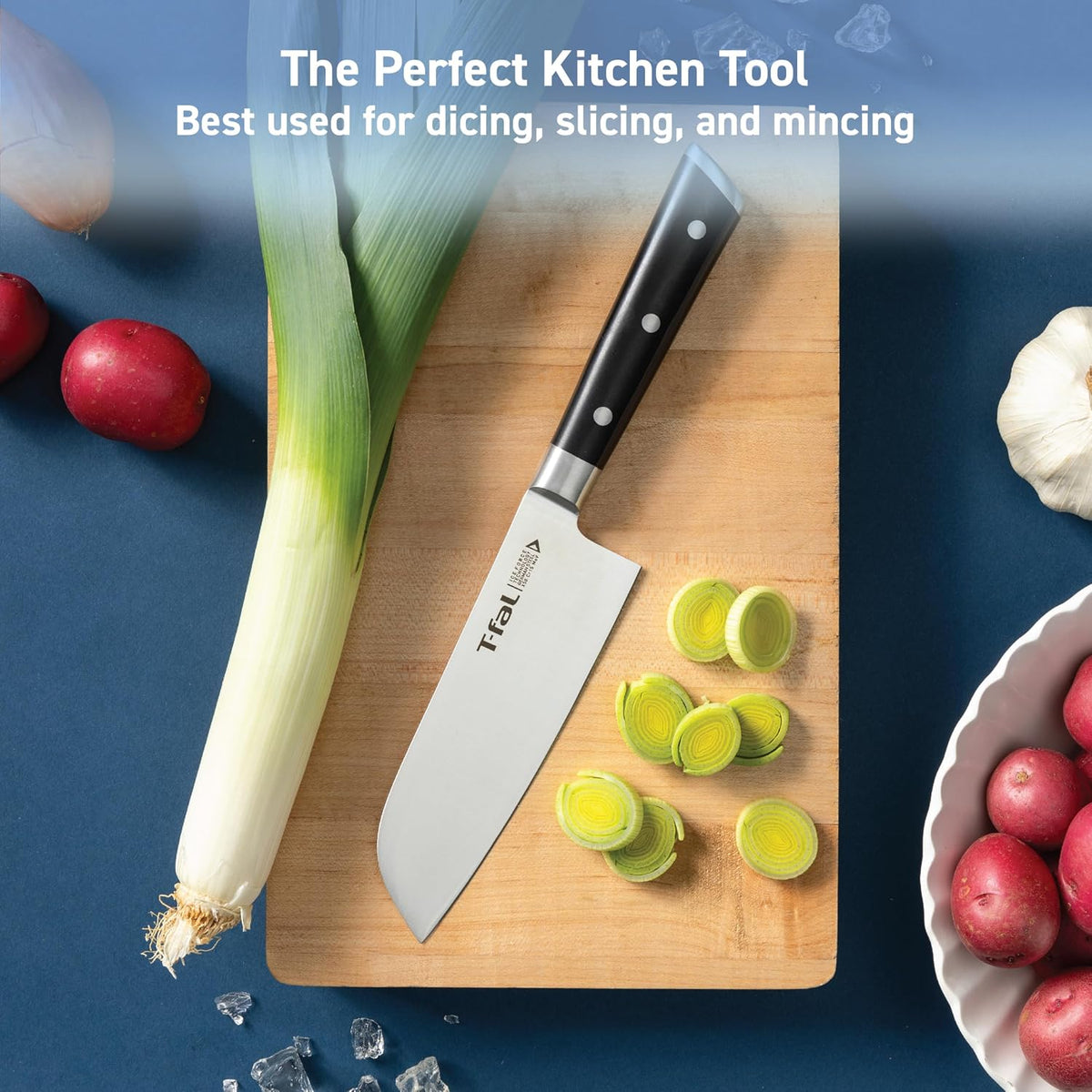 T-fal Ice Force German Stainless Steel Bread Knife 8 Inch, Long Lasting Sharpness, High Cutting Precision, Superior Durability, Ultra Sharp Blades, Cookware Kitchen Knife, Cook Kitchen Tool, Black