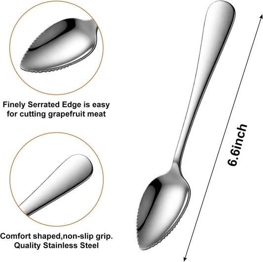 4 Pcs Grapefruit Spoon | Serrated Edge Stainless Steel Grapefruit Spoons, Perfect for Citrus, Kiwi Spoon & Fruit Salads, Easy to Use & Clean, Silver