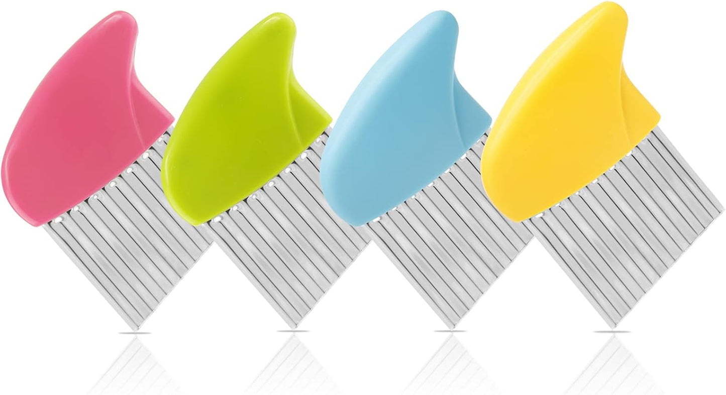 Stainless Steel Potato Crinkle Cutter Knife Set | 1 Fork Slicing Helper, 3 Carrot Wavy Knife, French Fry Slicer, Vegetable Wavy Chopper