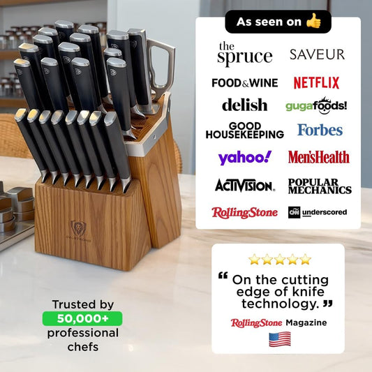 24-Piece Knife Block Set — Forged German Steel (9–11° Hand-Sharpened Edge), Kiritsuke, Carving, Steak Knives — Vanquish Series For Serious Entertainers, Dinner Parties & Holiday Kitchens