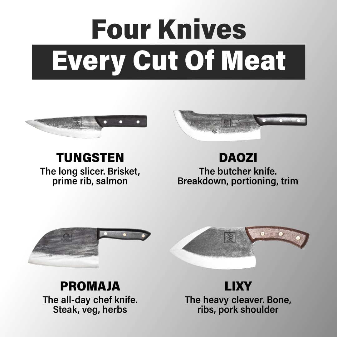 Daozi 8" Butcher Knife, Hand-Forged High-Carbon Steel Cleaver for Heavy-Duty Meat Cutting, Slicing, Chopping, Brisket & BBQ, Full-Tang Forged Blade with Ergonomic Wood Handle