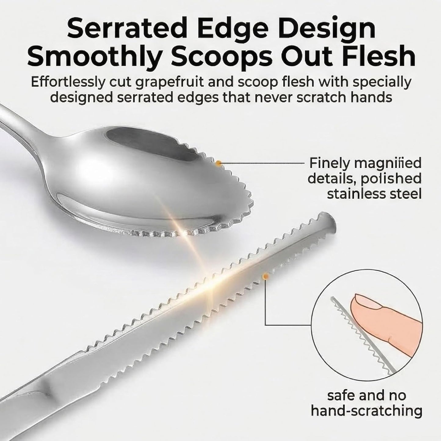 3-Piece Grapefruit Spoons and Knife Set, Stainless Steel | Serrated Citrus Utensils, Curved Blade, Mirror Polished, For Kiwi, Avocado, Dessert & Ice Cream, Dishwasher Safe