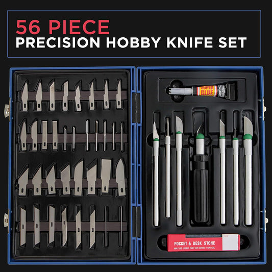 ® Deluxe Cutting Knife SET with Case Similar to Exacto - 56 Piece Precision Hobby Knife Set