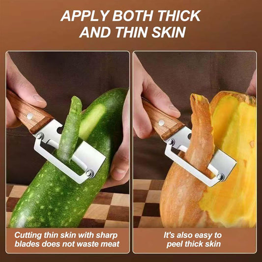 2PCS Vegetable Peeler, Multifunctional Vegetable Peeler, with Wooden Handle and Bottle Opener, Stainless Steel Blade Kitchen Tool for Fruit Vegetable, Pumpkin, Radish, Apple