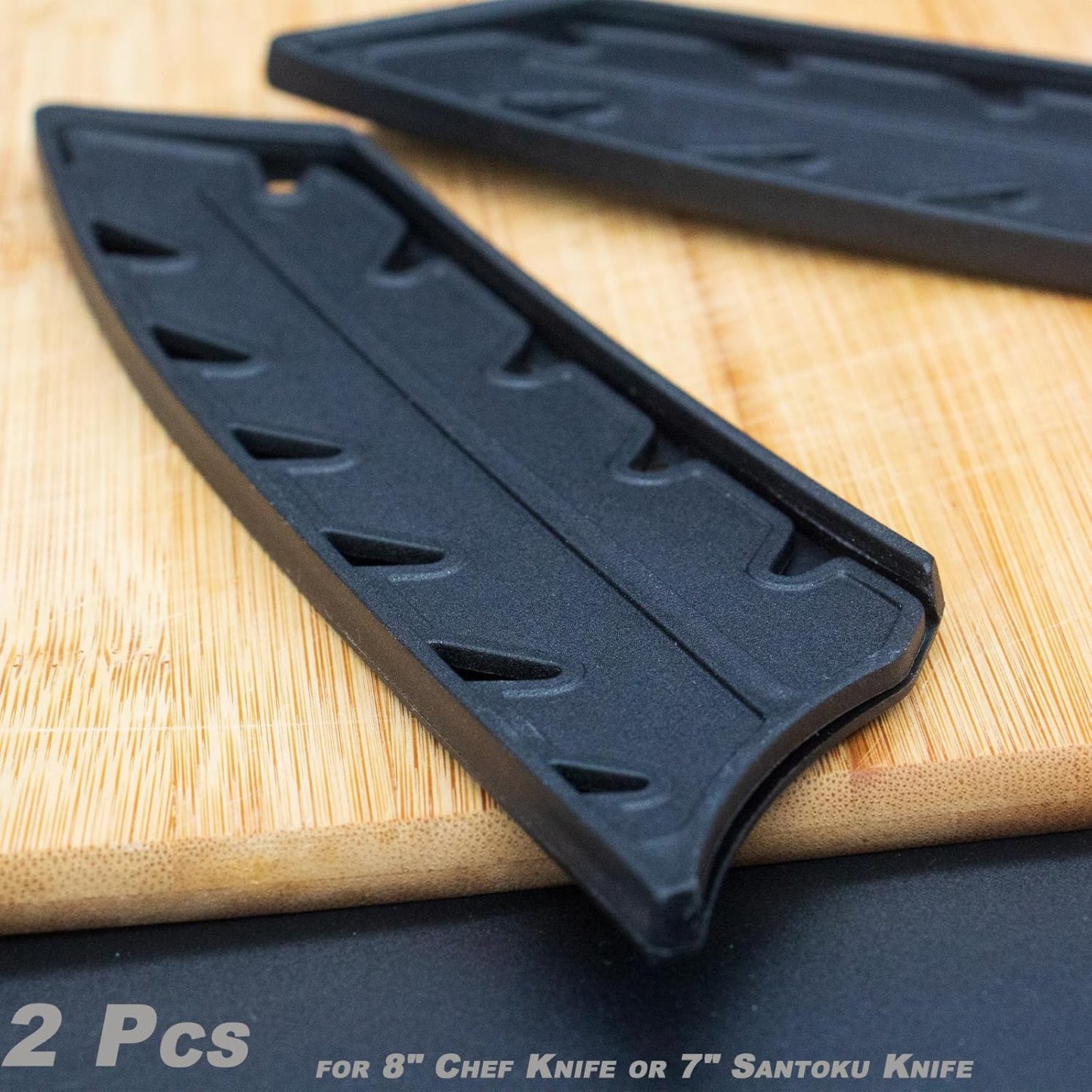 2 Pack PP Plastic Knife Cover Sleeves for 7" Nakiri Knife, Safety Edge Guard Protector, Universal Fit Kitchen Knife Sheath (Black)