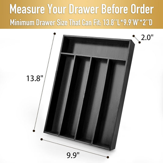 Silverware Organizer Bamboo Kitchen Drawer Organizer Utensil Organizer Silverware Holder Cutlery Organizer in drawer Flatware Organizer Tray (Black 5 Slots)