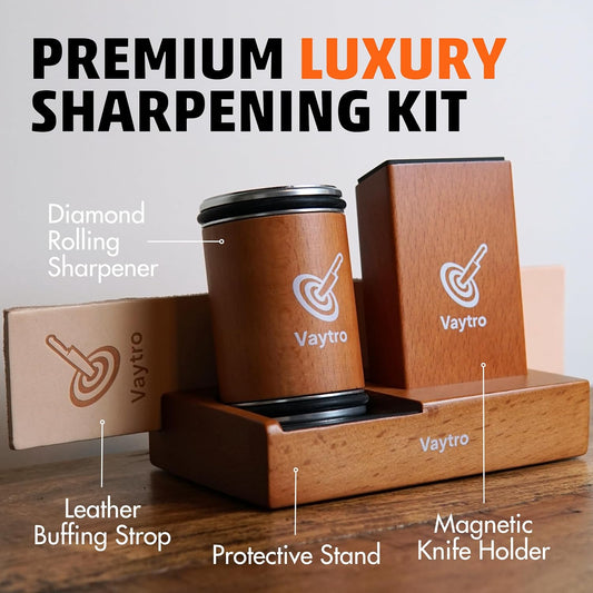 Rolling Knife Sharpener Kit – Manual Kitchen Knife Sharpening Stone System with #400 & #1000 Grit, Diamond Sharpening Tool, 15°/20° Guides & Leather Strop