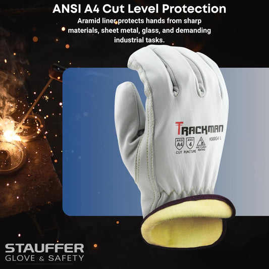 Stauffer Trackman Premium Goatskin Leather, Kevlar lined, Cut Resistant Work Gloves (Large)