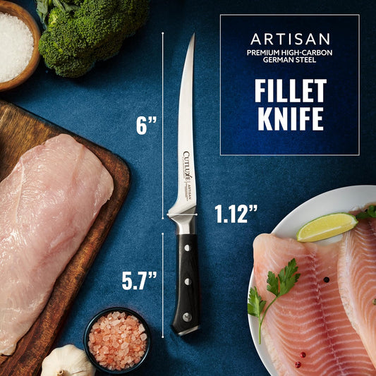 Fillet Knife, 7" Flexible Boning Knife for Fish & Meat | Razor Sharp High Carbon German Steel, Full Tang Ergonomic Handle – Grilling Gift for Men