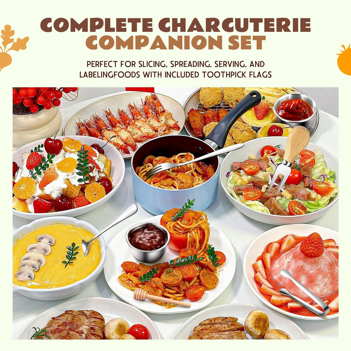 169 Pcs Charcuterie Boards Accessories Gold Charcuterie Utensils Cheese Butter Spreader Knife Set Small Serving Tongs Forks and Spoons Dipping Bowls Honey Dipper Toothpick Flags Cocktail Picks
