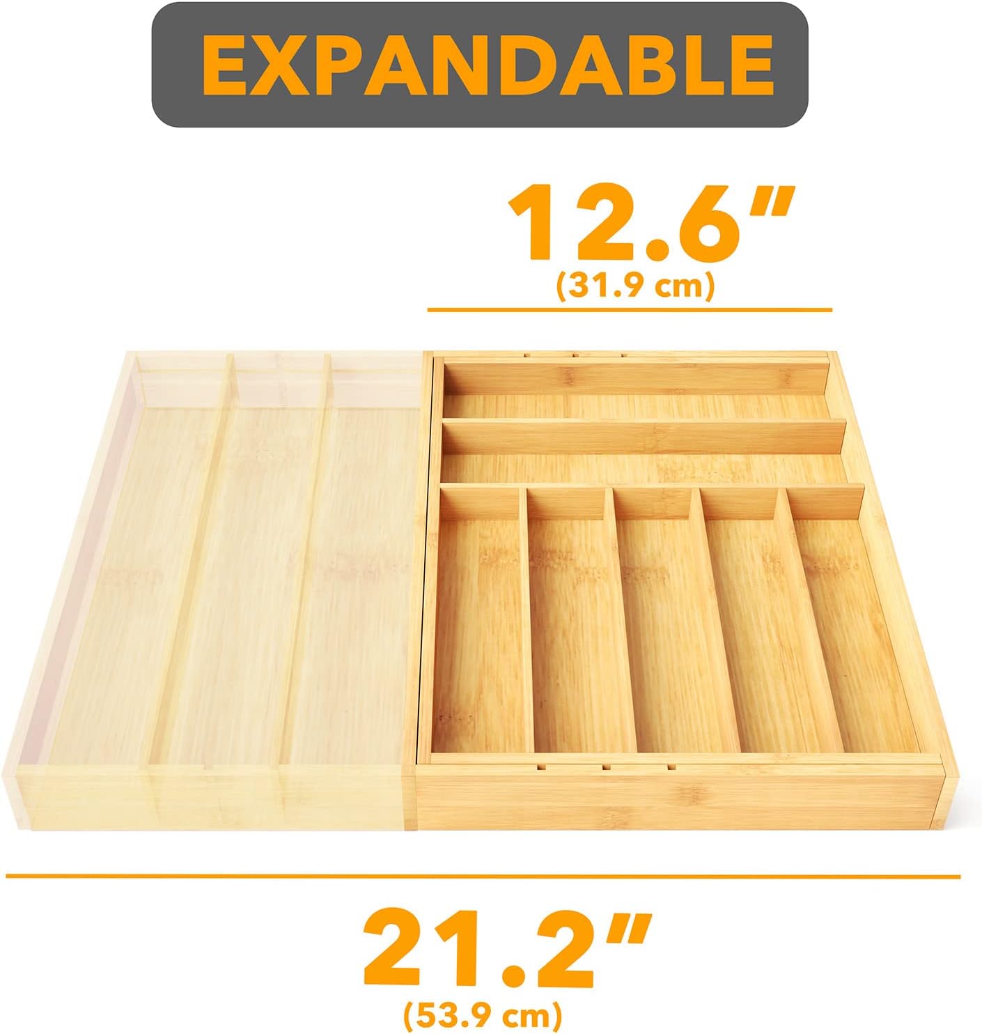Bamboo Silverware Drawer Organizer with Labels, Kitchen Utensil Expandable Tray Holder Organizer for Flatware, Cutlery, Spoon and Knives Drawer Storage Organization (Natural, 10 Slots)