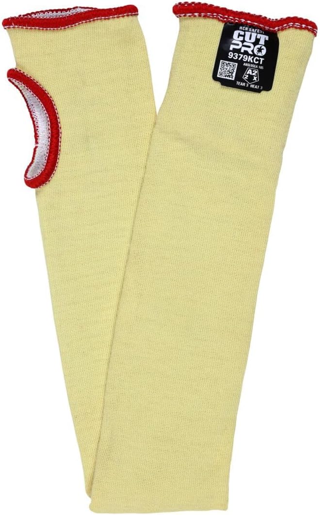 9379KCT Kevlar Cotton Regular Weight Sleeve with Thumb-Slot, Yellow, 22-Inch, 1-Sleeve