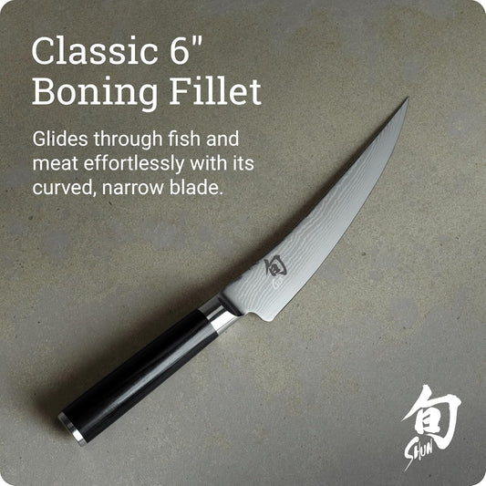 Classic 6" Boning & Fillet Knife, Handcrafted Japanese Curved Boning Knife, VG-MAX Core with Damascus Stainless Steel Cladding, Pakkawood Handle, Meat & Fish Tool for Professional and Home Chefs