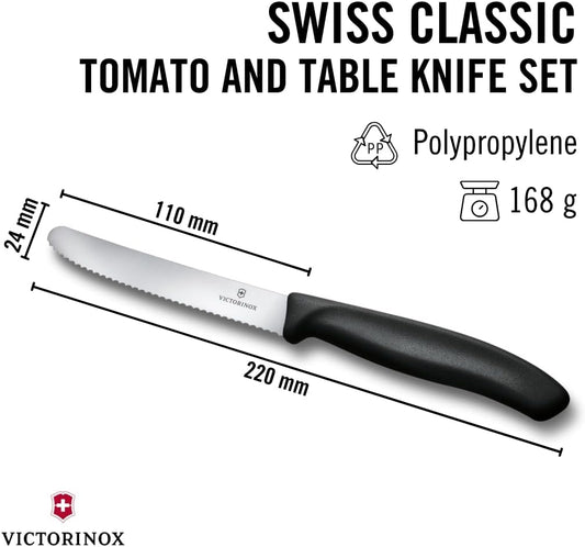 Swiss Classic Tomato and Table Knife Set Serrated Blade, Black