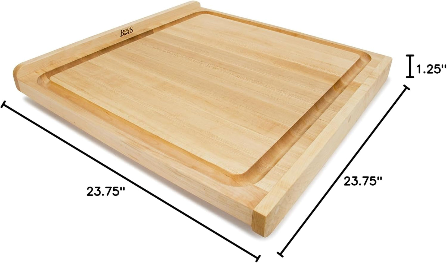Countertop Series Rectangular Wooden Maple Cutting Board 17.75”x17.25” – 1.25” Thick, 13-lb Reversible Butcher Block with Juice Groove, Counter Lip & Edge-Grain – Made in the USA