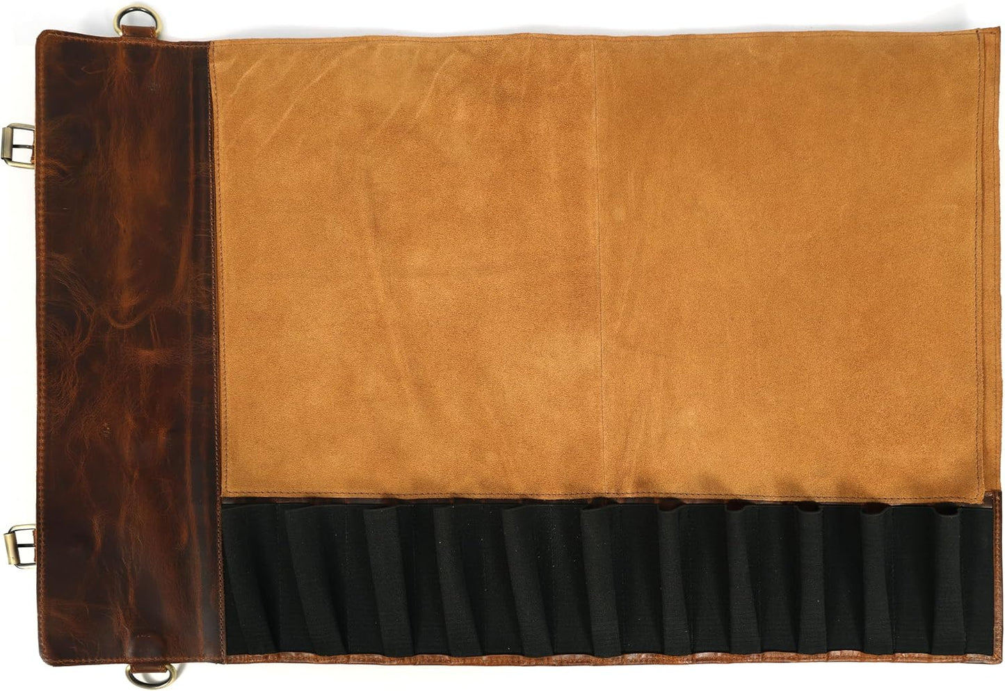 Chef Knife Roll | Genuine Buffalo Leather Knife Roll Case | Portable Travel Storage for Knives & Accessories | 11 Pocket Canvas Chef Knife Bag | Durable & Secure Knife Carrier (Brown)