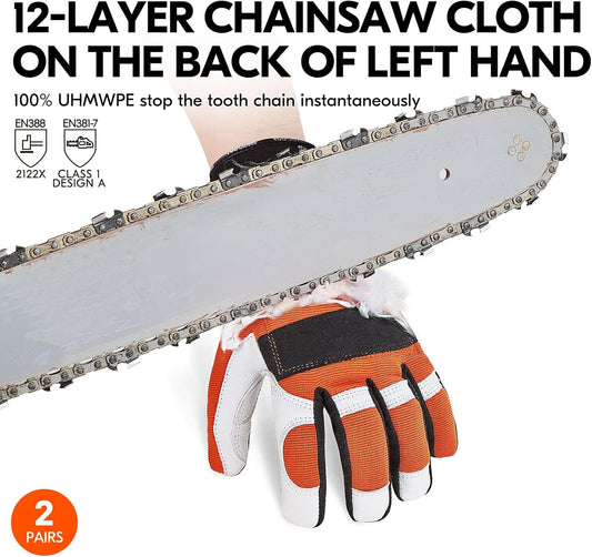 ... 2-Pairs Chainsaw Gloves,Saw Protection on Left Hand Back,Goat Leather(XL,Orange,GA8912)