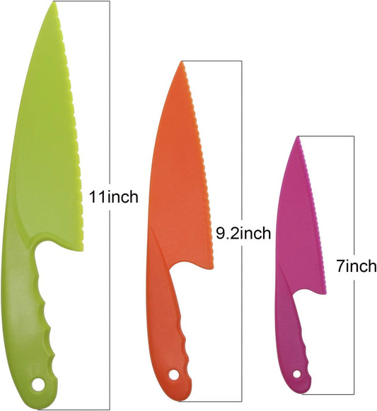 3 Colors Plastic Knife Set 3 Sizes Nylon Knife Safety Cooking Chef Knives for Fruit Lettuce Vegetable Salad Bread (3 Colors)