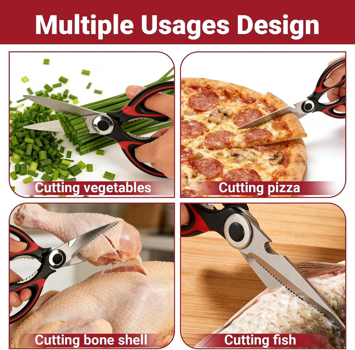Kitchen Shears Set of 2, Heavy Duty Kitchen Scissors Seafood Scissors, Stainless Steel Sharp Food Cooking Scissors for Meat, Bones, Fish, Poultry, Vegetables, Chicken, Dishwasher Safe