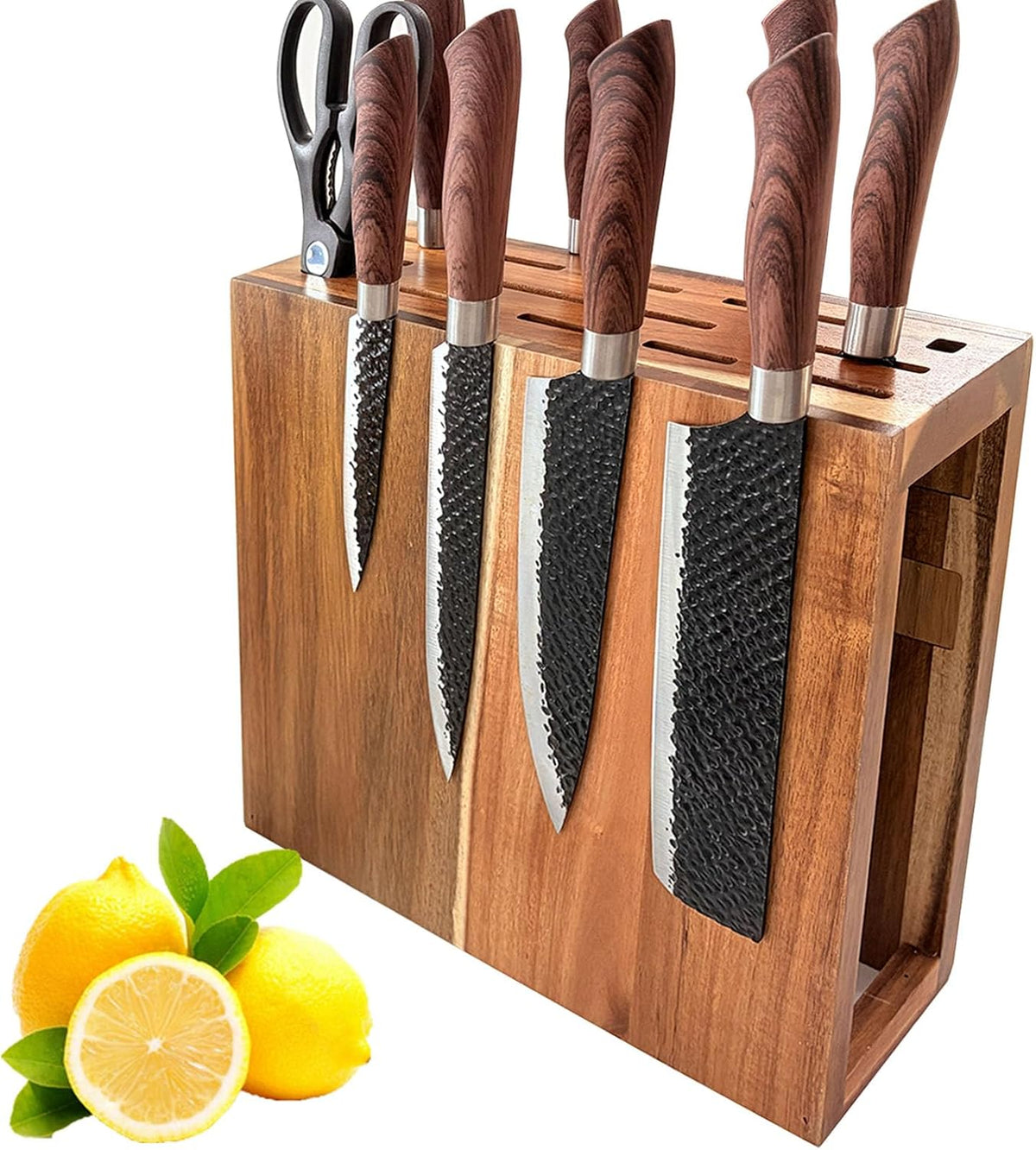 Wood Magnetic Knife Block with 14 Knife Slots for Kitchen Counter | Double Sieded Magnetic Hold at Least 20 Knives & Accessories, Acacia Wood,Large Capacity,Save Space,Easy to Clean & Move