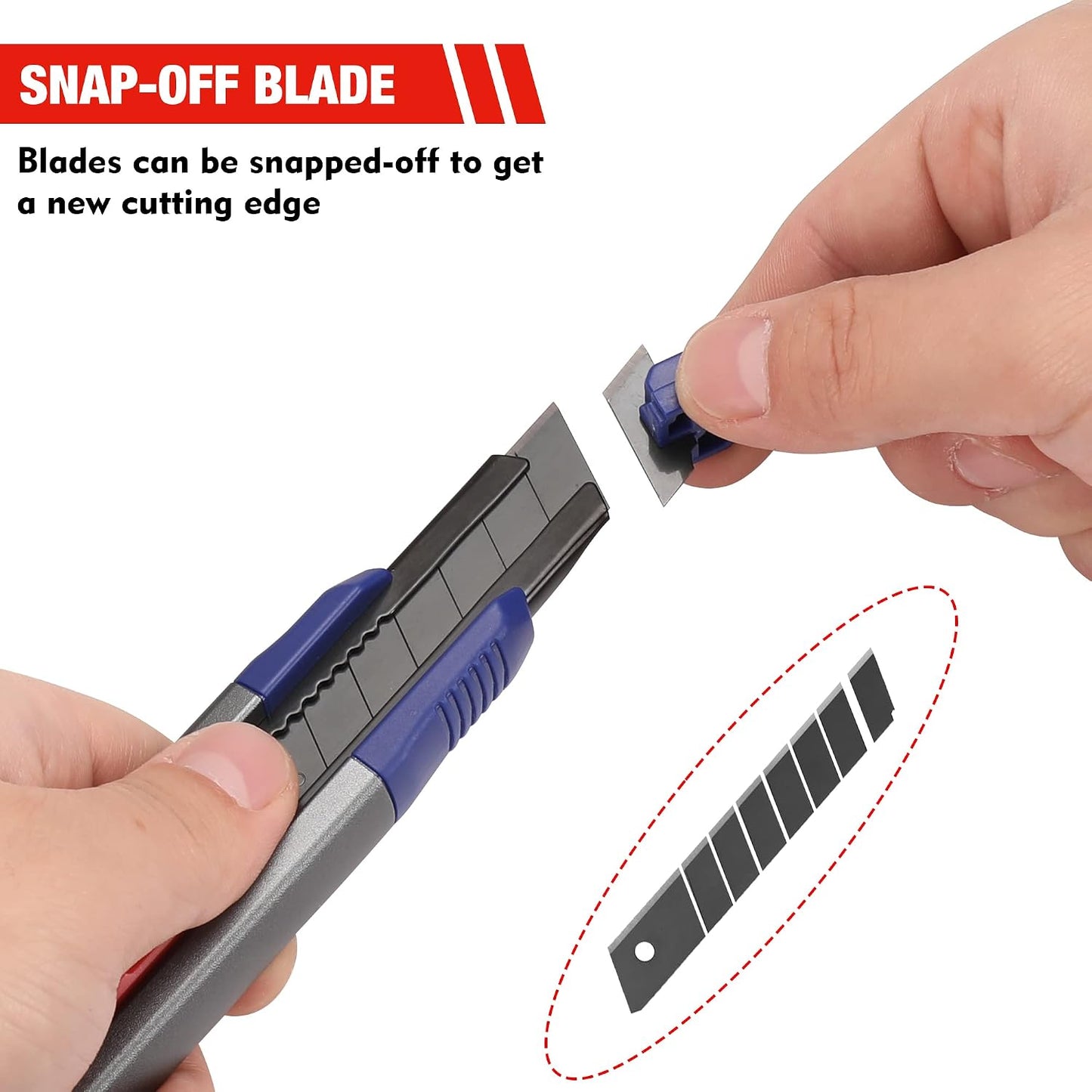 18mm Retractable Utility Knife with 10-Piece SK5 Blades | Heavy Duty Snap-off Box Cutter, For Cartons, Cardboard and Boxes, Perfect for Office and Home Use