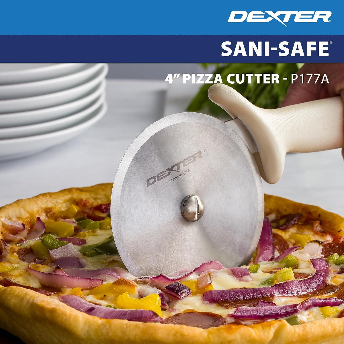 4" Pizza Cutter, P177A-4PCP | SANI-SAFE Series, Stainless Steel Blade with Slip-Resistant Polypropylene Handle | Heavy-Duty Rotary Cutter for Pizza, Pastry & More | Made in USA