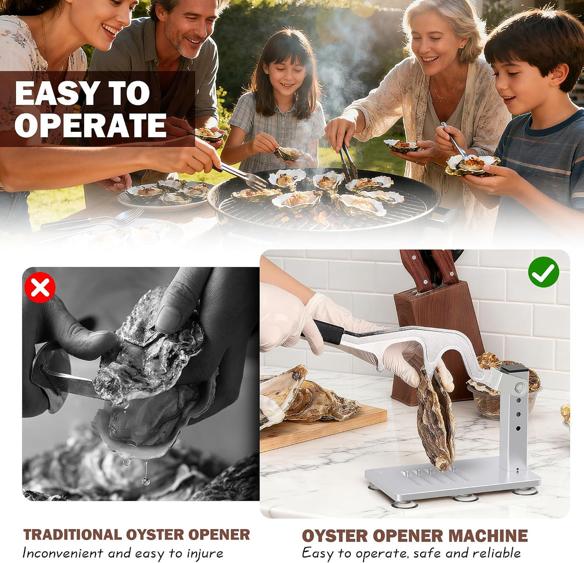 Manual Oyster Shucker Machine, Adjustable Narrow Blade
