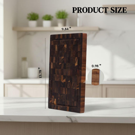 Acacia Wood Cutting Board 14" x 10" x 1" End Grain Butcher Block | Thick Solid Hardwood, Knife Friendly | Juice Groove & Built-In Handle | Non-Toxic Natural for Kitchen Prep, Meat & BBQ by New M Way