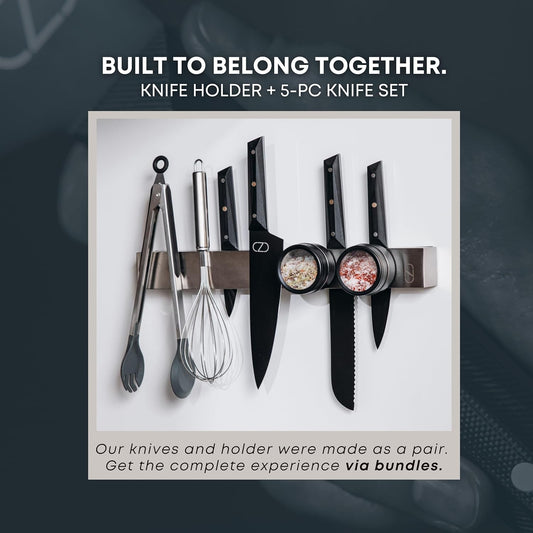 16" Adhesive Magnetic Knife Holder for Wall (No Drill) with 2x Storage - Safe, Patented Storage Design - Stainless Steel Magnet Knife Holder Strip - Magnetic Kitchen Organizer, Tool Storage