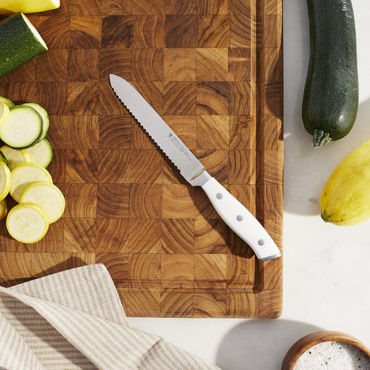 Forged Accent Razor-Sharp 5-inch Serrated Utility Knife, Tomato Knife, White Handle, German Engineered Informed by 100+ Years of Mastery