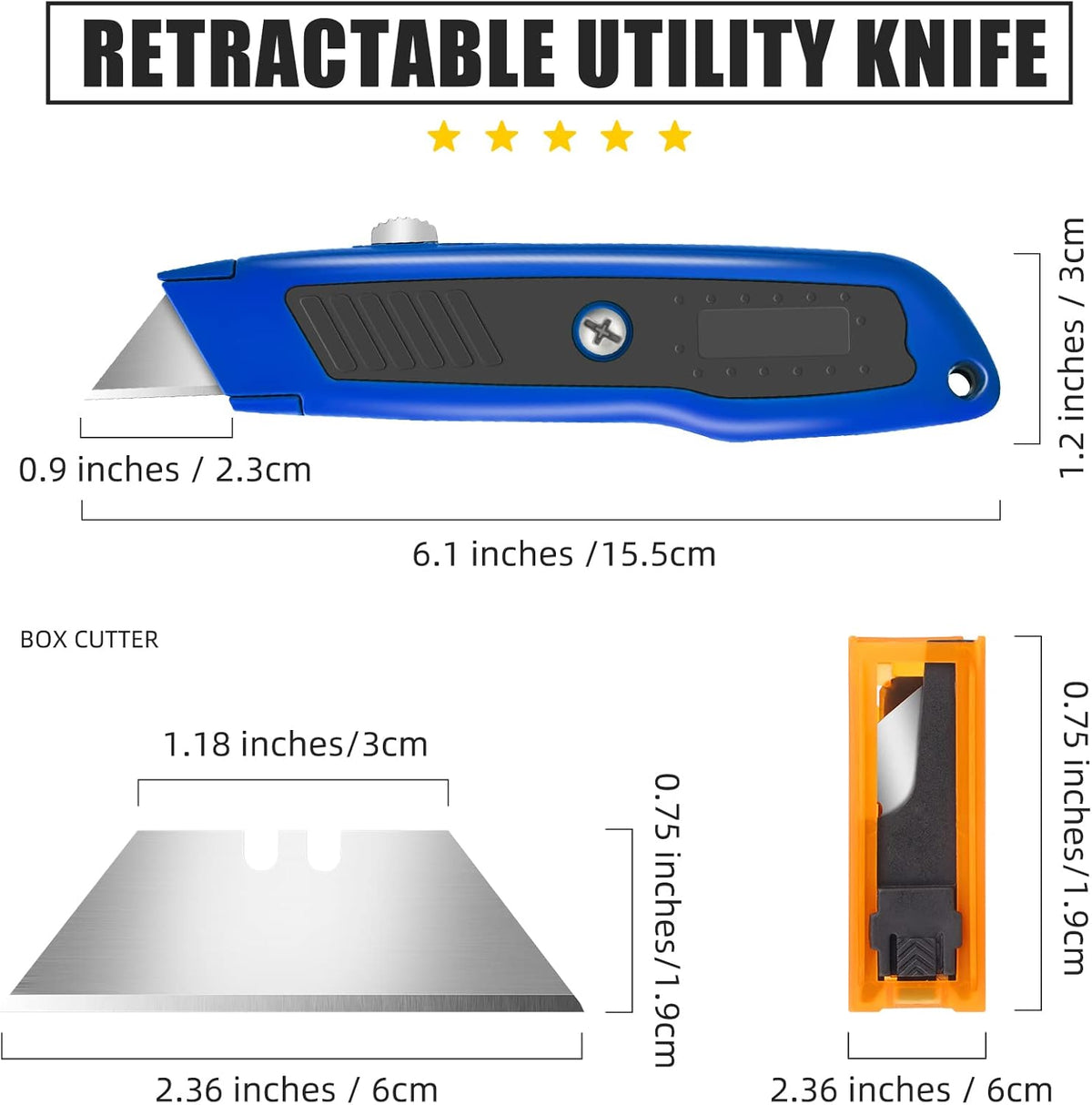 4 Pack Box Cutters, Utility Knives Retractable with 10 SK5 Blades | Aluminum Alloy Body Box Cutters Retractable, Slide Lock Utility Knife Heavy Duty for Cardboard, Carpet, Packages And Work